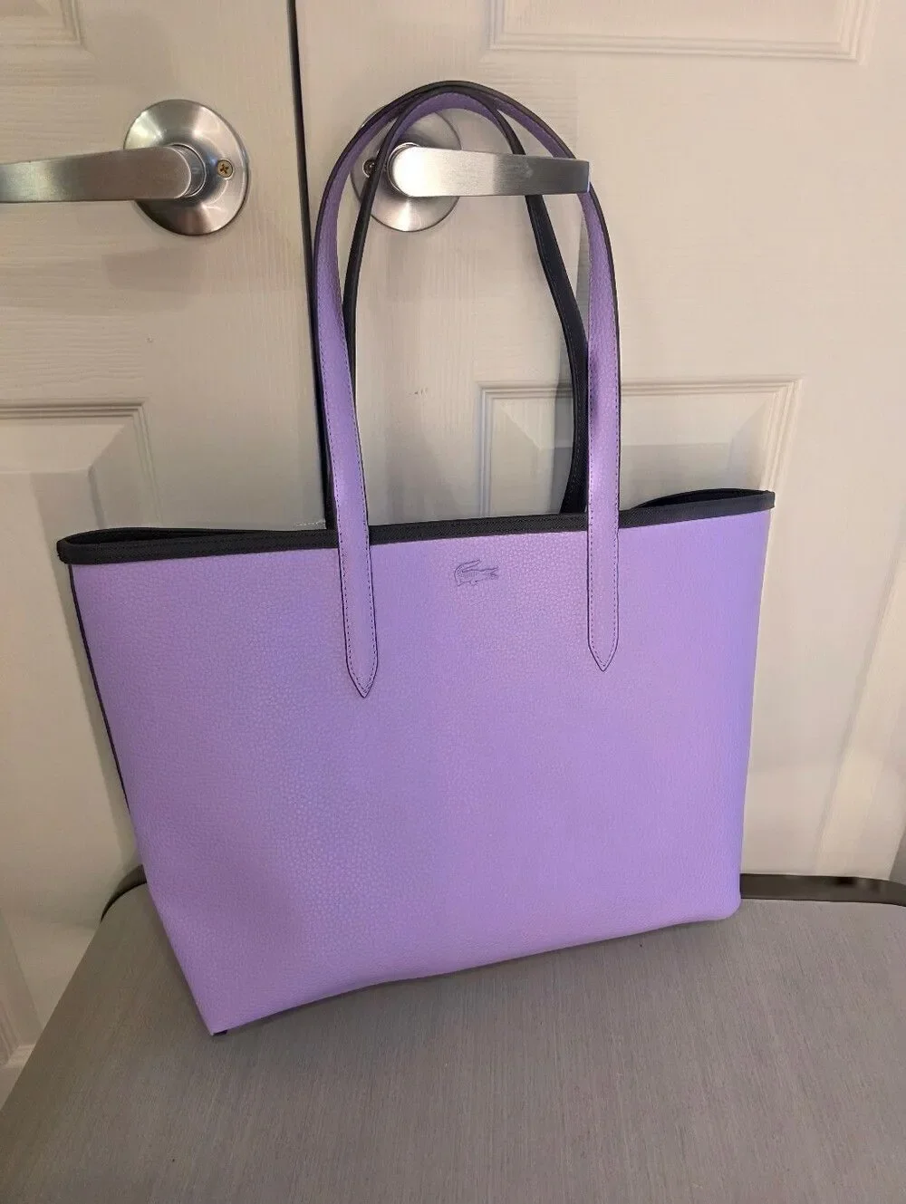 Lacoste Anna Reversible Two-Tone Tote Navy and Lilac NEW
